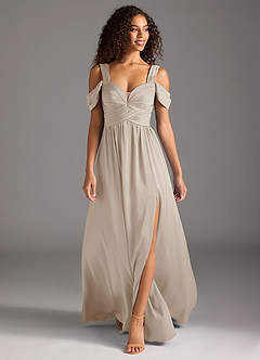 Azazie Lianne Bridesmaid Dresses Frost A-Line Off the Shoulder Stretch Satin Dress image2