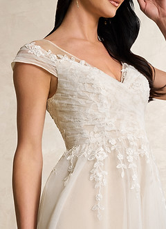 Azazie Bellisima Wedding Dresses Diamond White Nude A-Line V-Neck Tulle Dress image12