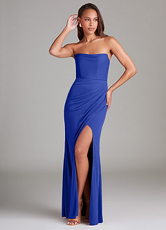 Azazie Leonis Vestidos de damas de honor Vestido de Azul Real de Malla de Corte Recto Convertible con Sin tirantes image1