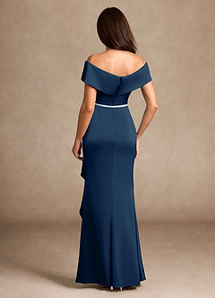 Azazie Dareia vestidos de madre de la novia Vestido de Azul Marino Oscuro de Satén Elástico de Sirena con Vestidos sin tirantes image5