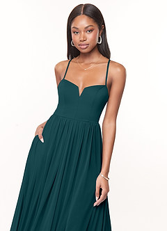 Azazie Marsol Bridesmaid Dresses Pine A-Line Corset Mesh Dress image5