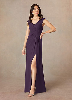 Azazie Sally Mother of the Bride Dresses Plum A-Line V-Neck Pleated Chiffon Dress image2
