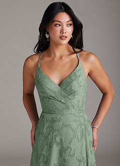 Azazie Davis Bridesmaid Dresses Matcha A-Line Pleated Floral Burnout Dress image5