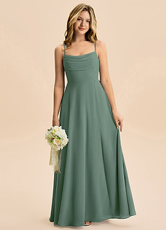 Azazie Bear Junior Eucalyptus A-Line Pleated Chiffon Dress image1