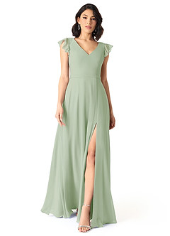 Azazie Claudine Bridesmaid Dresses Dusty Sage A-Line Flutter Sleeve Chiffon Dress image2