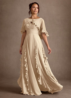 Azazie Darla vestidos de madre de la novia Vestido Champán de Gasa de Corte en A con Drapeado image1