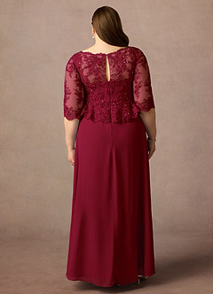 Azazie Averie Mother of the Bride Dresses Burgundy A-Line Boatneck Sequins Chiffon Dress image7