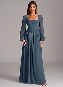 Azazie Maree Abiti da Damigella Abito A-Line in Chiffon Corsetto Blu Nettuno image5