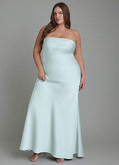 Azazie Saylor Vestidos de damas de honor Vestido Vidrio Marino de Satén Elástico de Corte Sirena con Palabra de honor image11