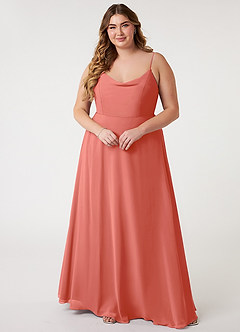 Azazie Daenerys Vestidos de damas de honor Vestido Rosa Salmón de Gasa de Línea A con Vaca image8
