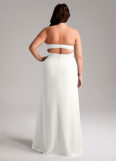 Azazie Leonis Vestidos de damas de honor Vestido de Blanco de Gasa de Corte Recto Convertible con Sin tirantes image10