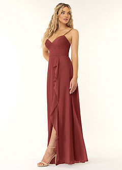 Azazie Naeem Bridesmaid Dresses Terracotta A-Line V-Neck Ruffle Chiffon Dress image3