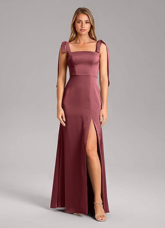 Azazie Frostine Brautjungfernkleider A-Linie Schleifen Stretch-Satin Kleid Merlot image5