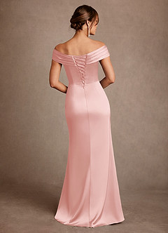 Azazie Bedford Mère de la mariée Robes Robe Fourreau en Satin extensible Plissé Rose Poudré image3