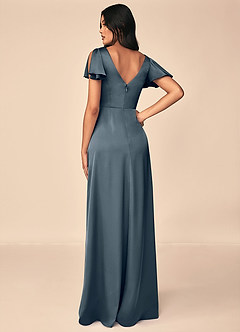 Azazie Soren Robes de demoiselle d'honneur Robe Trapèze en Satin extensible Plissée Violet Crépusculaire image2