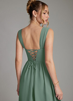 Azazie Caterina 신부 들러리 드레스 A라인 코르셋 쉬폰 바닥 길이 드레스 image2