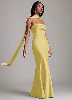 Azazie Saylor Vestidos de damas de honor Vestido de Canario de Satén Elástico de Corte Sirena con Sin tirantes image10