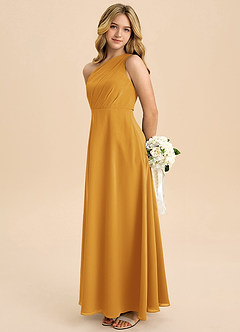 Azazie Phaedra Junior Butterscotch A-Line Pleated Chiffon Dress image1