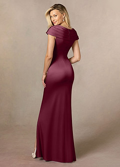 Azazie Anderson Mother of the Bride Dresses Mulberry A-Line Pleated Stretch Satin Dress image5