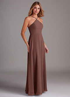 Azazie Bailey Bridesmaid Dresses Espresso A-Line Halter Side Slit Chiffon Dress image6