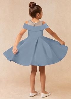 Azazie Shirin Flower Girl Dresses Dusty Blue A-Line Off the Shoulder Matte Satin Dress image3