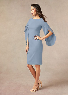 Azazie Carter Mother of the Bride Dresses Dusty Blue Sheath Ruched Stretch Chiffon Dress image2