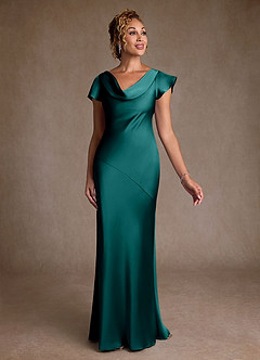 Azazie Shelby Moeder van de bruid jurken Zeemeermin Jurk van Stretch Satijn Geplooid Pauw image3