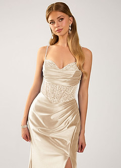 Marenmarka Champagne Beading Corset Satin Prom Dress image6