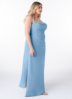 Azazie Mai Bridesmaid Dresses Powder Blue Sheath Pleated Chiffon Dress image10
