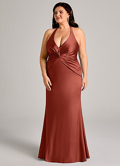 Azazie Valerie Bridesmaid Dresses Terracotta Mermaid Pleated Stretch Satin Dress image5