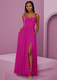 Barbie ♥ Azazie Abiti da Damigella Abito A-Line in Chiffon Plissettato Fucsia image9