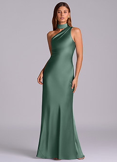 Azazie Seona Robes de demoiselle d'honneur Robe Sirène en Satin extensible Ue épaule Eucalyptus image1