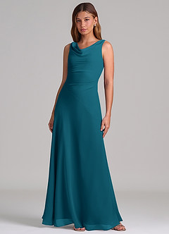 Azazie Nerine Brudtärnklänningar Klä av A-Linje i Chiffong Plisserad Bläckblå image3