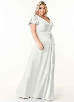 Azazie Soren Bridesmaid Dresses White A-Line Pleated Stretch Satin Dress image10
