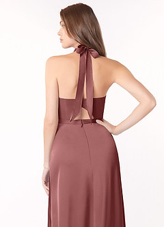 Azazie Delmar Final Sale Amethyst A-Line Halter Bow Stretch Satin Dress image4