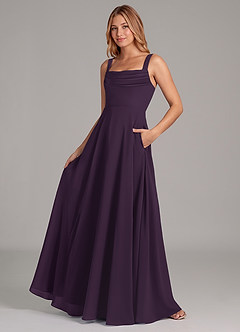 Azazie Shaude Bridesmaid Dresses Plum A-Line Pleated Chiffon Dress image4