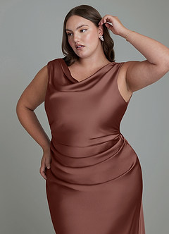 Azazie Kieryn Vestidos de damas de honor Vestido Expresado de Satén Elástico de Corte Sirena con Plisado image12