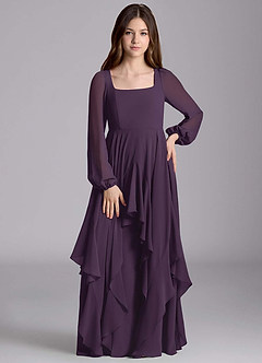 Azazie Clara Junior Abito A-Line in Chiffon Blusa Prugna image5