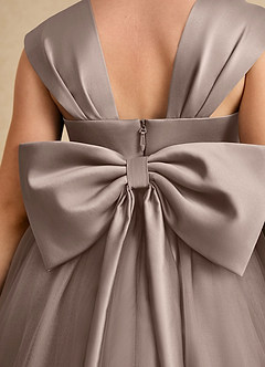 Azazie Chickadee Flower Girl Dresses Taupe Ball-Gown Sweetheart Neckline Matte Satin Dress image6