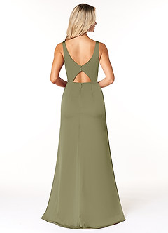 Azazie Jess Final Sale Dusty Blue Sheath V-Neck Stretch Satin Dress image2