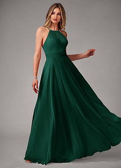 Azazie Amalia Bridesmaid Dresses Emerald A-Line Pleated Chiffon Dress image4
