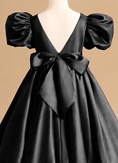 Azazie Jellybean Flower Girl Dresses Black Ball-Gown Ruched Matte Satin Dress image5