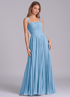 Azazie Mina Final Sale Dusty Blue A-Line Pleated Chiffon Dress image5