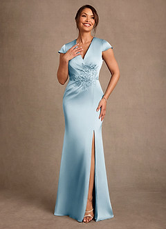 Azazie Rilda 신부의 어머니 드레스 쉬스 레이스 스트레치 새틴 플로어 길이 드레스 image4