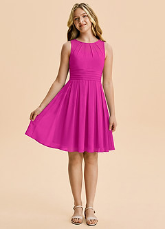 Azazie Bibiane Junior Vestido Fucsia de Gasa de Corte en A con Plisado image3
