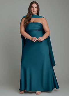 Azazie Saylor Jurken voor bruidsmeisjes Jurk van Stretch Satijn met Zeemeermin Strapless Inkt Blauw image15