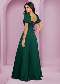 Barbie ♥ Azazie Bridesmaid Dresses Emerald A-Line Ruched Stretch Satin Dress image2