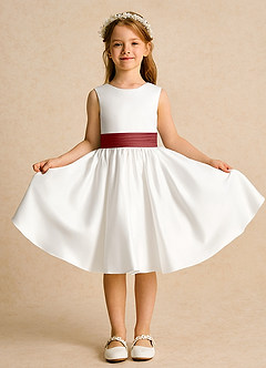 Azazie Sosie Flower Girl Dresses Ivory Rust A-Line Pleated Matte Satin Dress image2