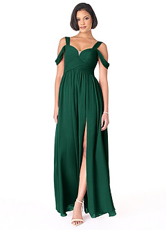 Azazie Lianne Bridesmaid Dresses Emerald A-Line Off the Shoulder Chiffon Dress image2