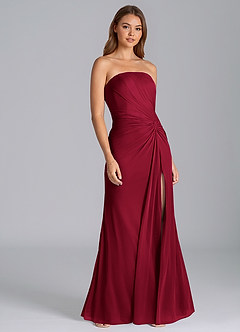 Azazie Mariya Bridesmaid Dresses Burgundy Mermaid Strapless Mesh Dress image4